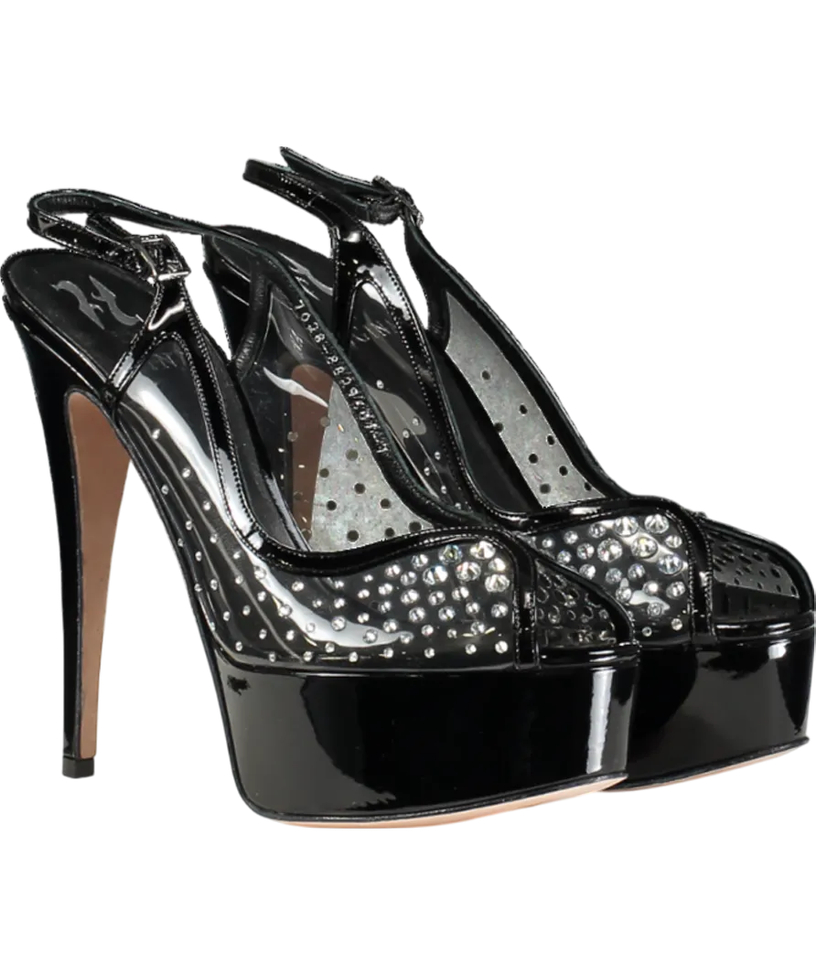 GINA Black Crystal Embellished Platfrom Peeptoe Heels UK 7 EU 40 