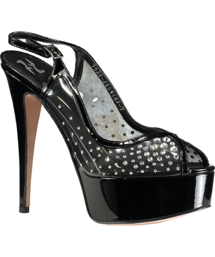 GINA Black Crystal Embellished Platfrom Peeptoe Heels UK 7 EU 40 