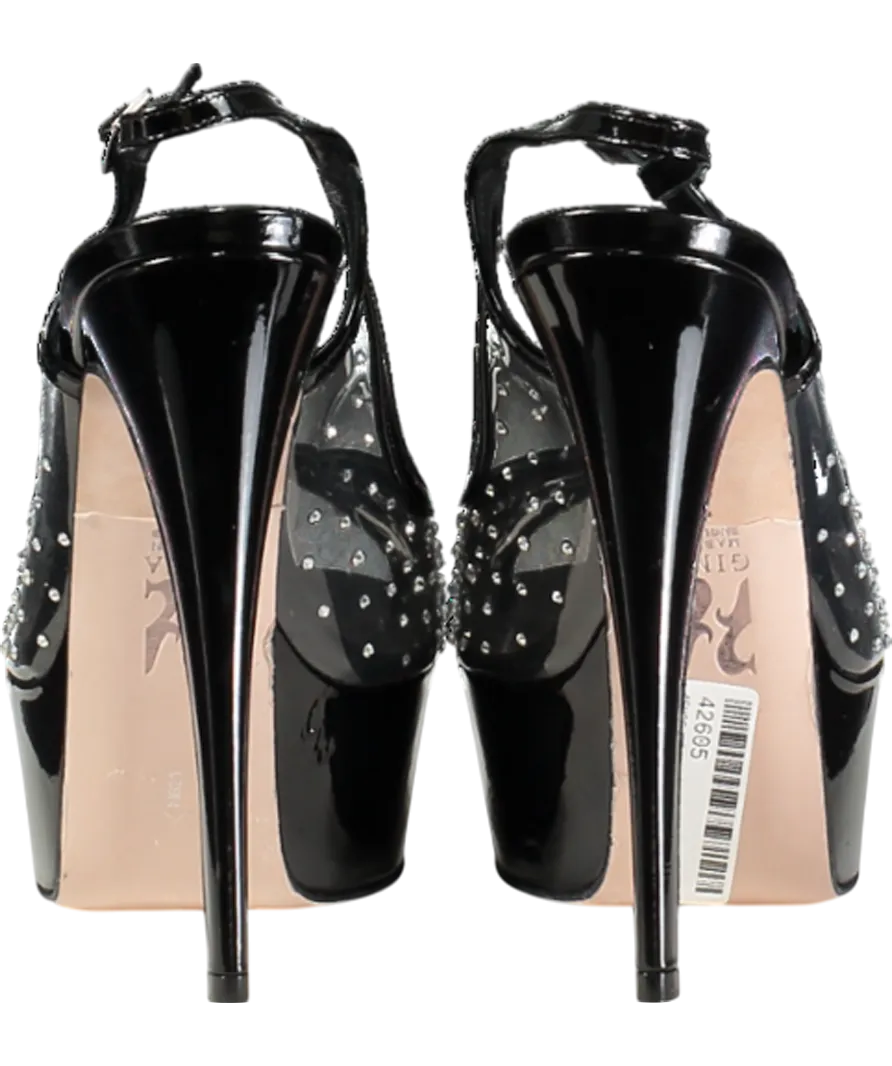GINA Black Crystal Embellished Platfrom Peeptoe Heels UK 7 EU 40 