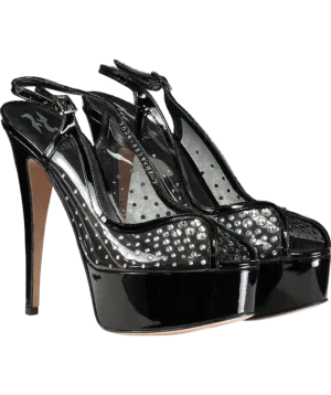 GINA Black Crystal Embellished Platfrom Peeptoe Heels UK 7 EU 40 