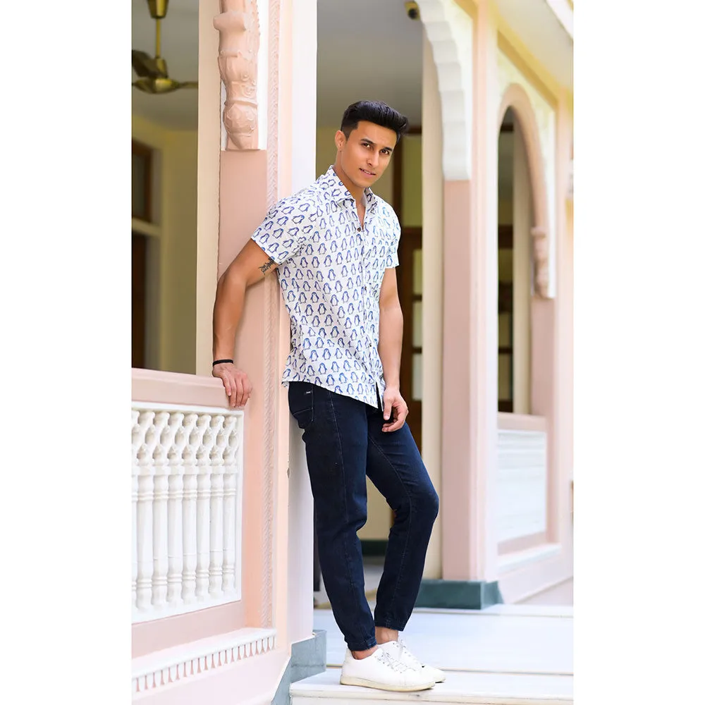 Hatheli Pure Handblock Penguin Print Shirt