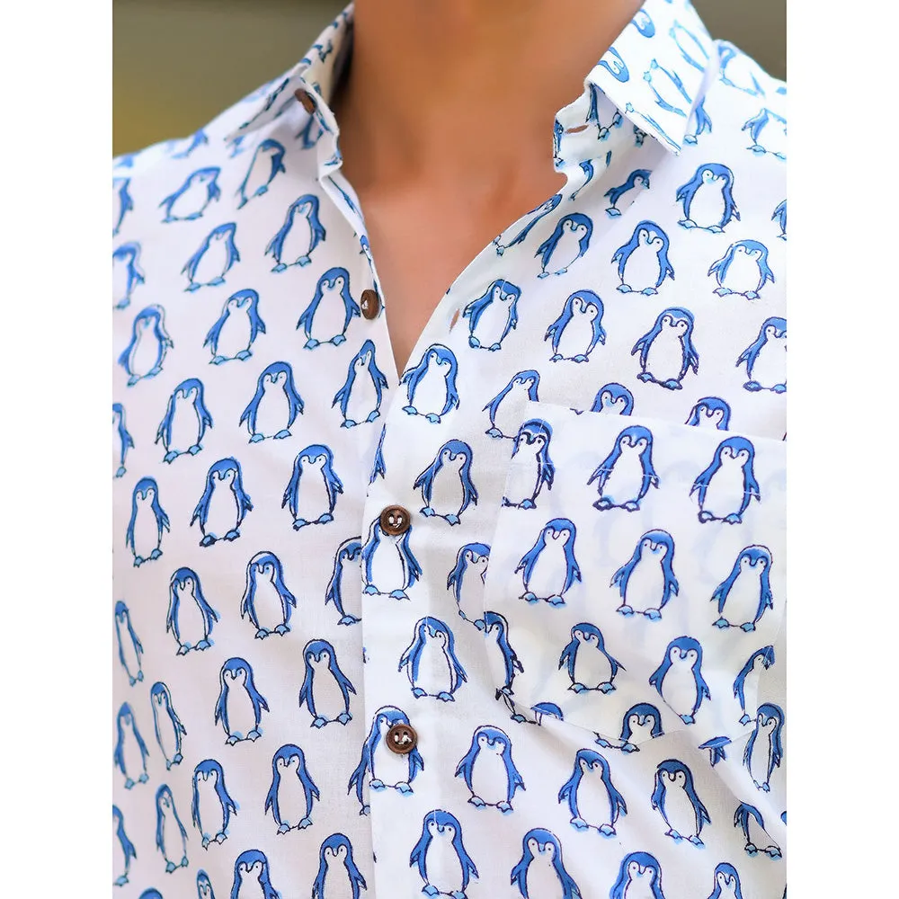 Hatheli Pure Handblock Penguin Print Shirt