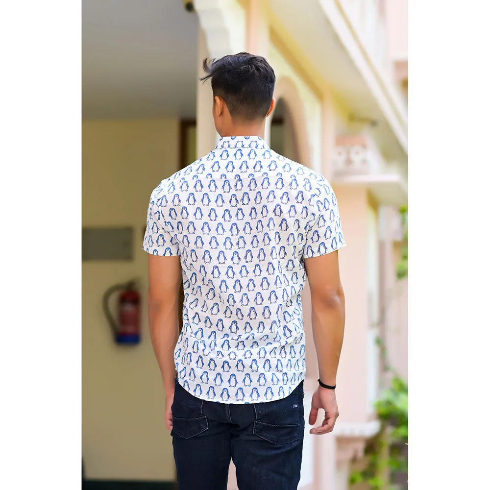 Hatheli Pure Handblock Penguin Print Shirt