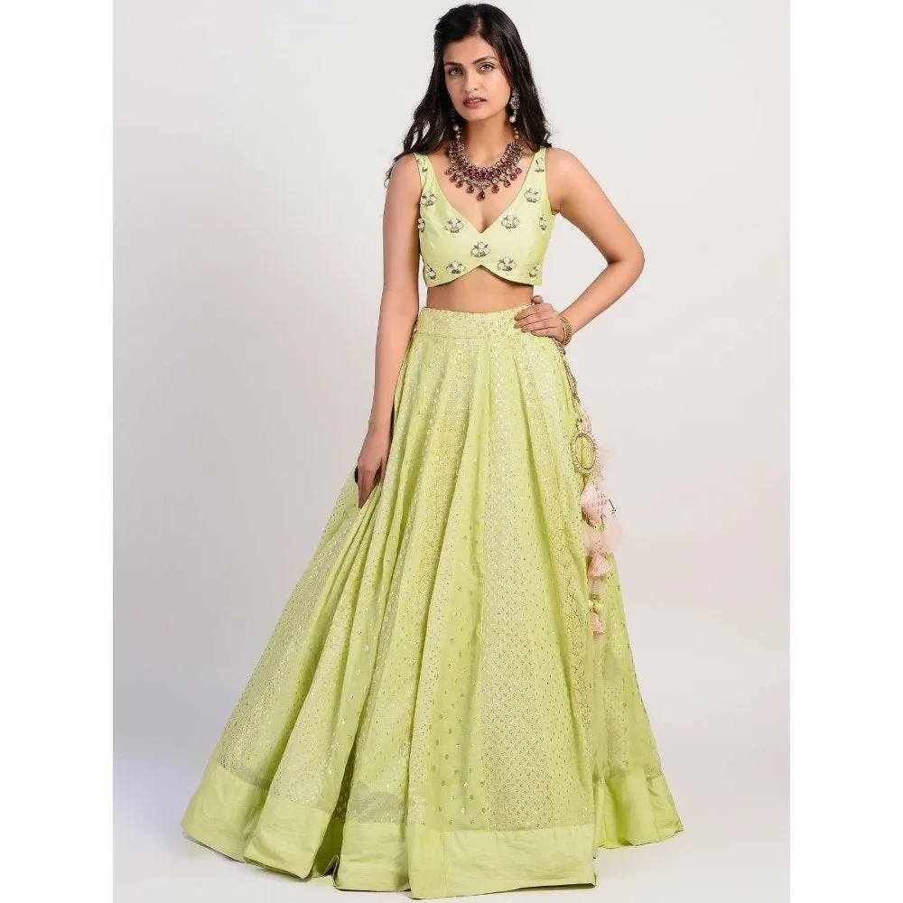Rishi & Vibhuti Green Embellished Blouse And Lehenga With Dupatta (Set of 3)