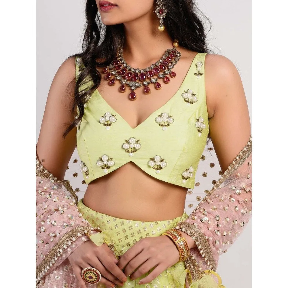 Rishi & Vibhuti Green Embellished Blouse And Lehenga With Dupatta (Set of 3)