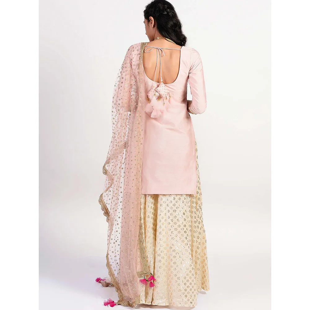 Rishi & Vibhuti Pink Embellished Kurta And Skirt With Dupatta (Set of 3)