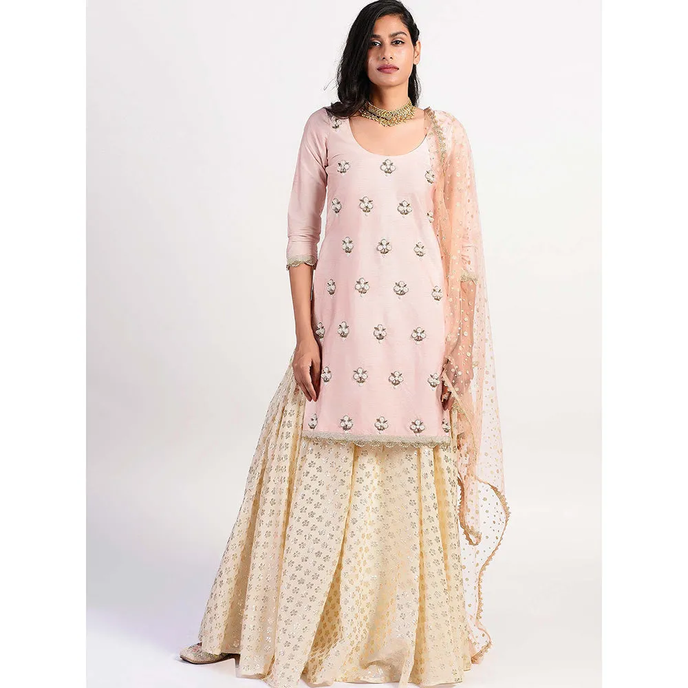 Rishi & Vibhuti Pink Embellished Kurta And Skirt With Dupatta (Set of 3)