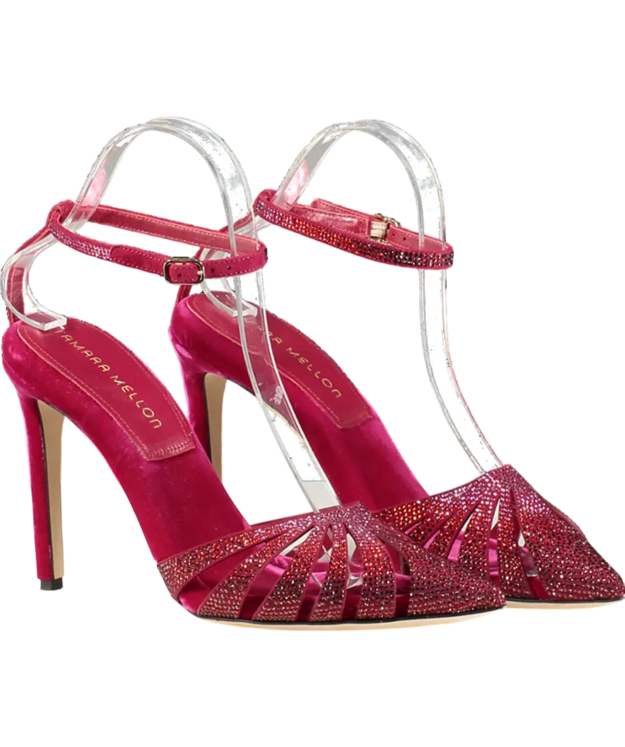 Tamara Mellon Red /pink Crystal-embellished Velvet  Heels UK 5 EU 38 