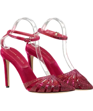 Tamara Mellon Red /pink Crystal-embellished Velvet  Heels UK 5 EU 38 