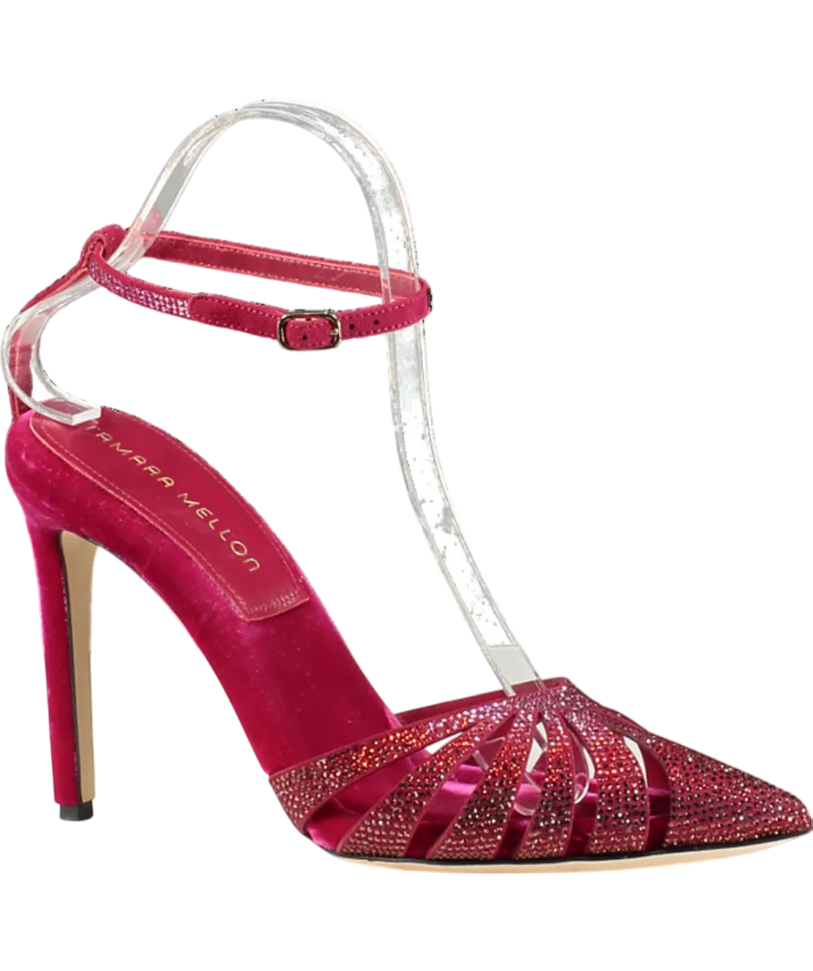 Tamara Mellon Red /pink Crystal-embellished Velvet  Heels UK 5 EU 38 